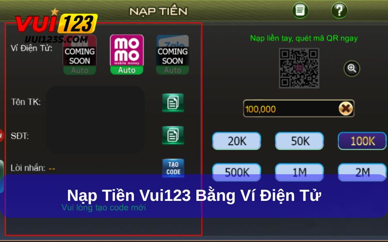Nạp & Rút Tiền Vui123 - Hướng Dẫn Cơ Bản Cho Người Mới Nạp tiền Vui123 với các loại ví điện tử